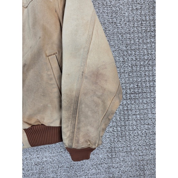 Vintage 90s Carhartt J13 Santa Fe Tan Brown Jacket Red Quilt Lined Mens Large - Picture 3 of 16